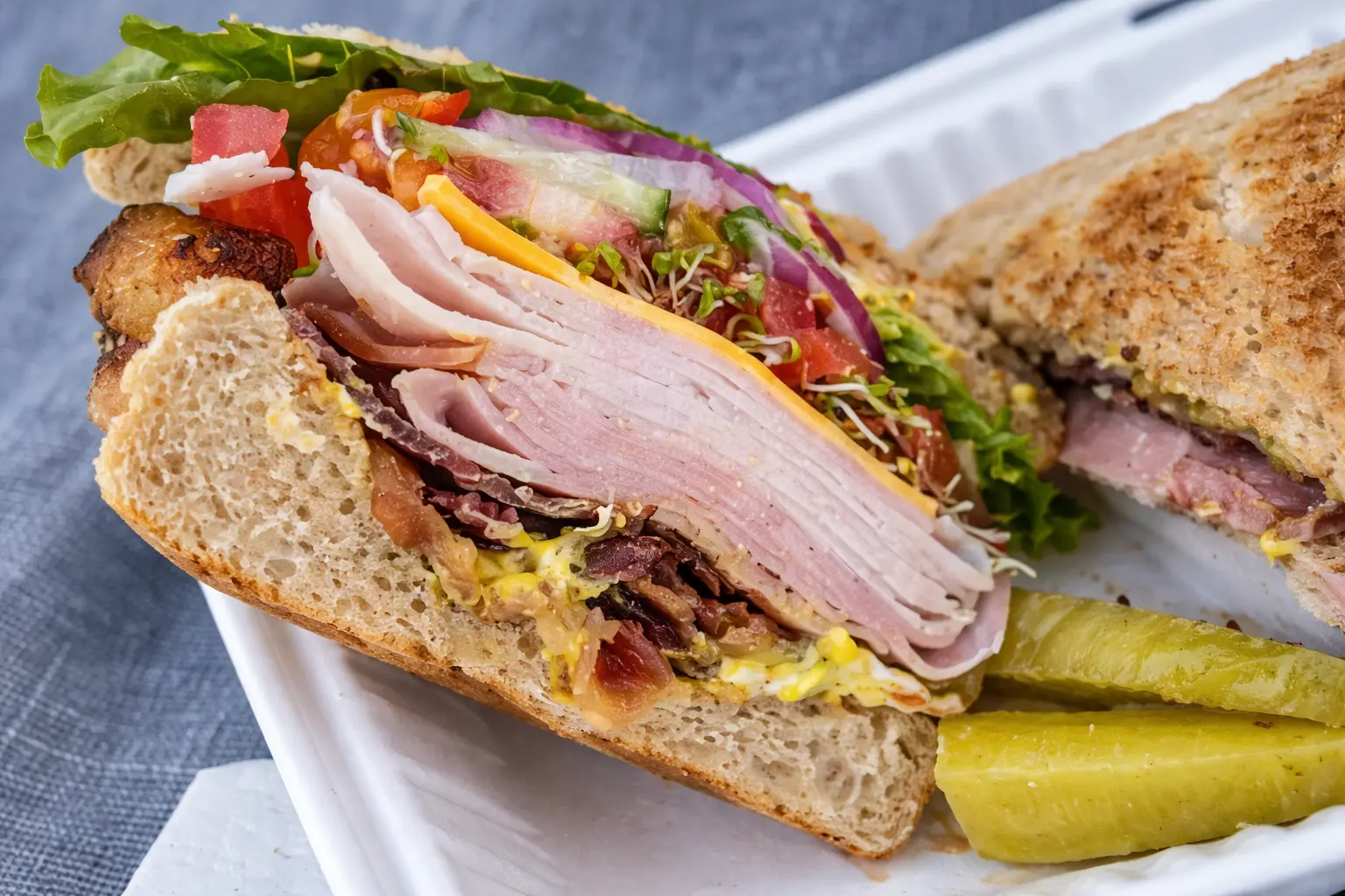Steve's Famous Clubhouse at Steve's Famous Sandwich Co Edmonton - signature sandwich with turkey, bacon, cucumbers, banana peppers on fresh bread downtown 99 Ave