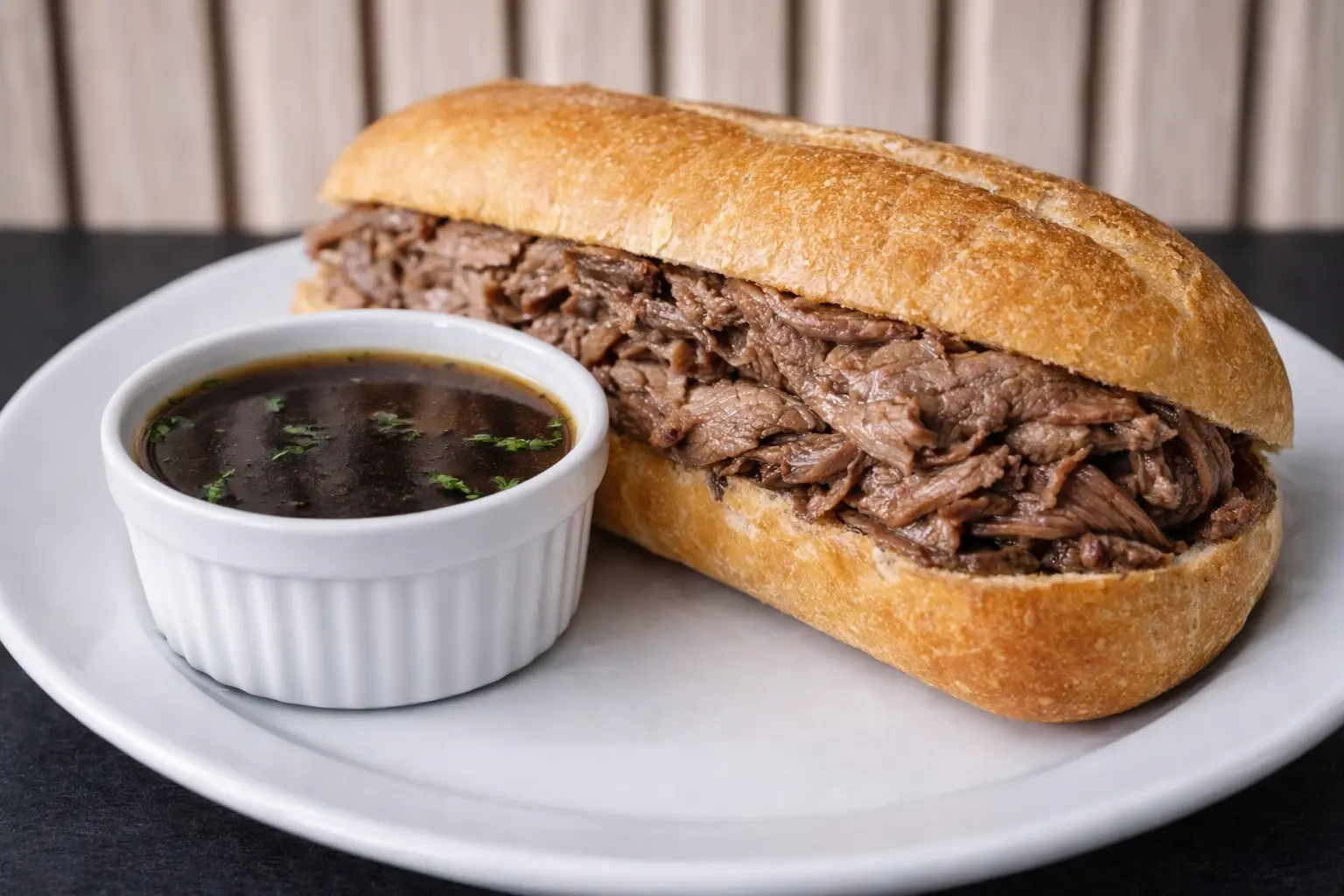 Beef Dip at Steve's Famous Sandwich Co Edmonton - tender beef on fresh bread with homemade au jus downtown deli